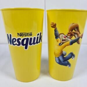 2 Nestle Nesquik Bunny Yellow Plastic Cup Vintage Promo Kids Drinkware